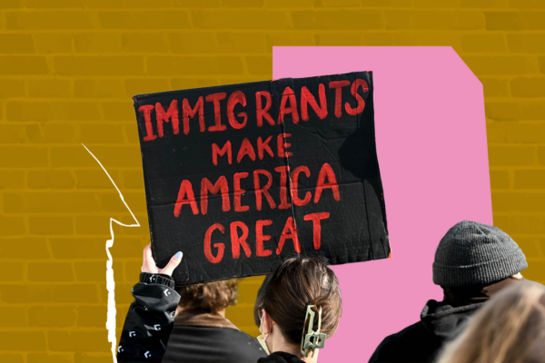 Protest signs read "Immigrants make American Great"