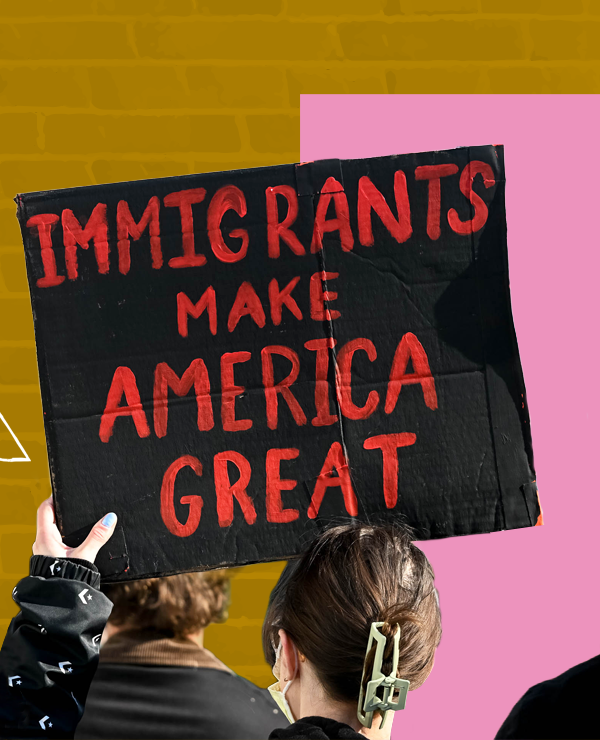 Protest signs read "Immigrants make American Great"
